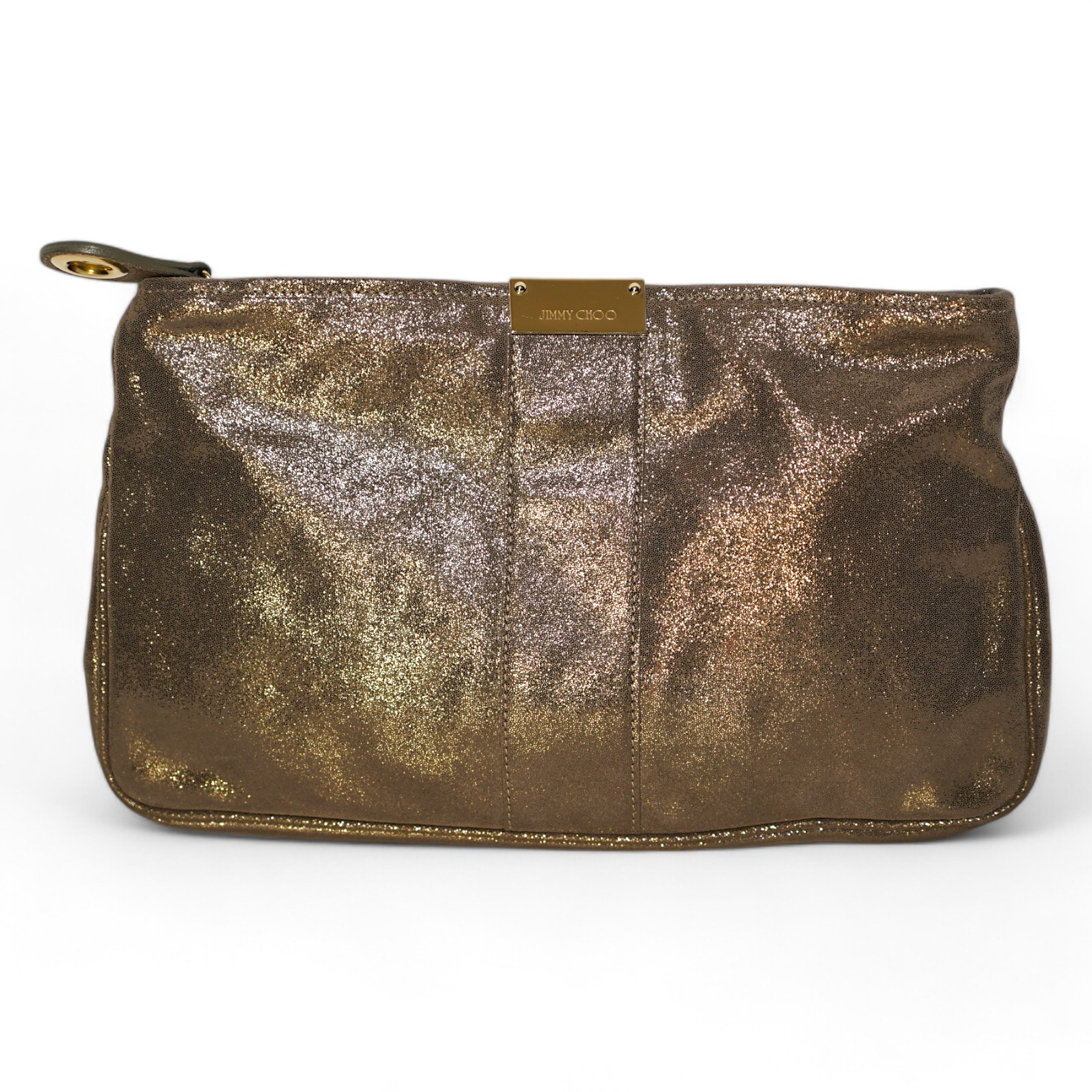 A Jimmy Choo metallic gold clutch bag, with dust bag